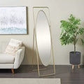 Miroir de sol ovale géométrique en métal avec cadre rectangulaire et support doré : Base anti-rayures, Utilisation intérieure, Entièrement assemblé
