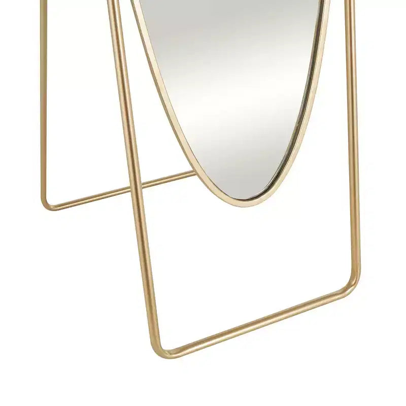 Miroir de sol ovale géométrique en métal avec cadre rectangulaire et support doré : Base anti-rayures, Utilisation intérieure, Entièrement assemblé