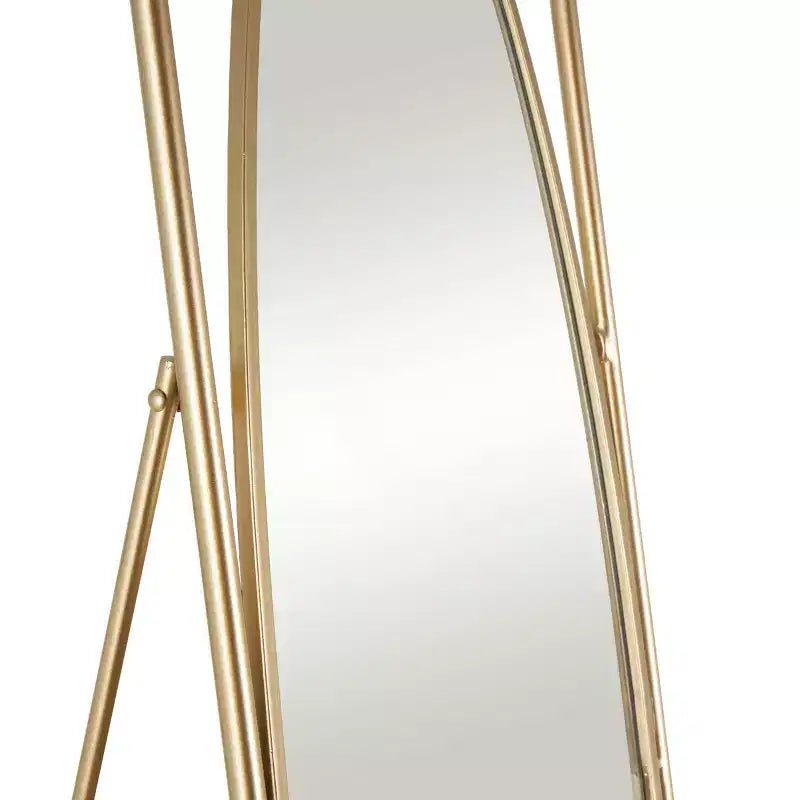 Miroir de sol ovale géométrique en métal avec cadre rectangulaire et support doré : Base anti-rayures, Utilisation intérieure, Entièrement assemblé