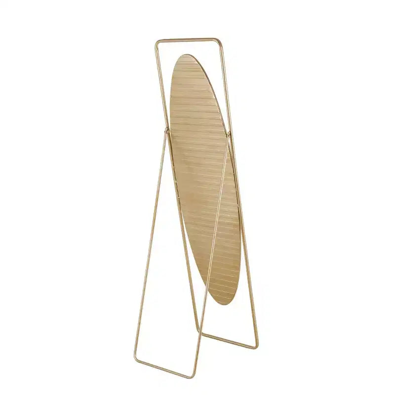 Miroir de sol ovale géométrique en métal avec cadre rectangulaire et support doré : Base anti-rayures, Utilisation intérieure, Entièrement assemblé