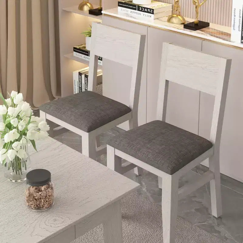 VECELO Rustic Wooden Dining Chairs, Rubber Wood Kitchen Chairs with Padded Seat & Backrest, Gray
