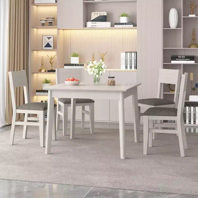 Chaises de salle à manger rustiques en bois, chaises de cuisine en bois d'hévéa avec assise et dossier rembourrés, gris