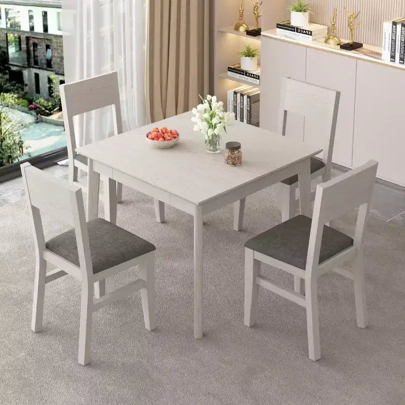 Chaises de salle à manger rustiques en bois, chaises de cuisine en bois d'hévéa avec assise et dossier rembourrés, gris