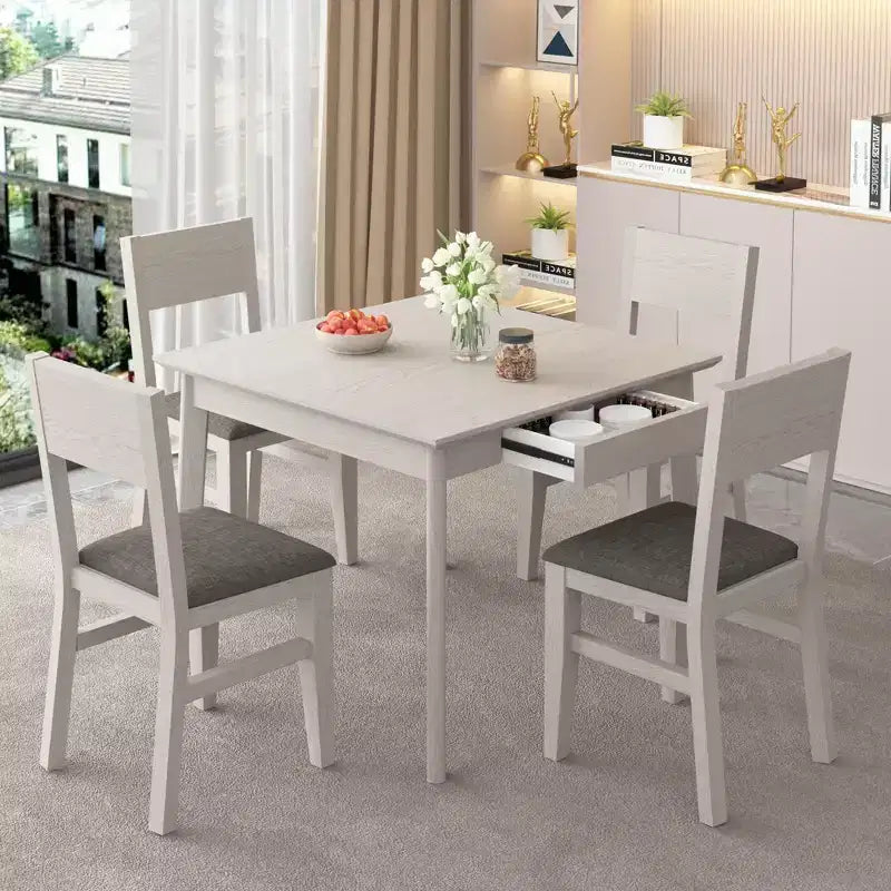 Chaises de salle à manger rustiques en bois, chaises de cuisine en bois d'hévéa avec assise et dossier rembourrés, gris