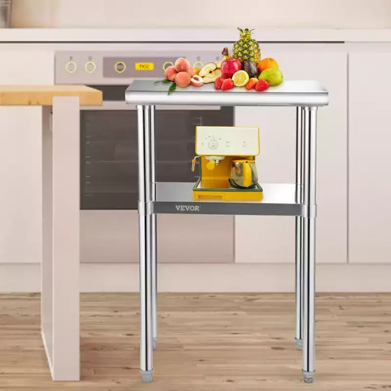 Table de préparation en acier inoxydable, 61 x 46 x 91 cm, charge maximale 272 kg, plan de travail en métal robuste avec étagère inférieure et pieds réglables