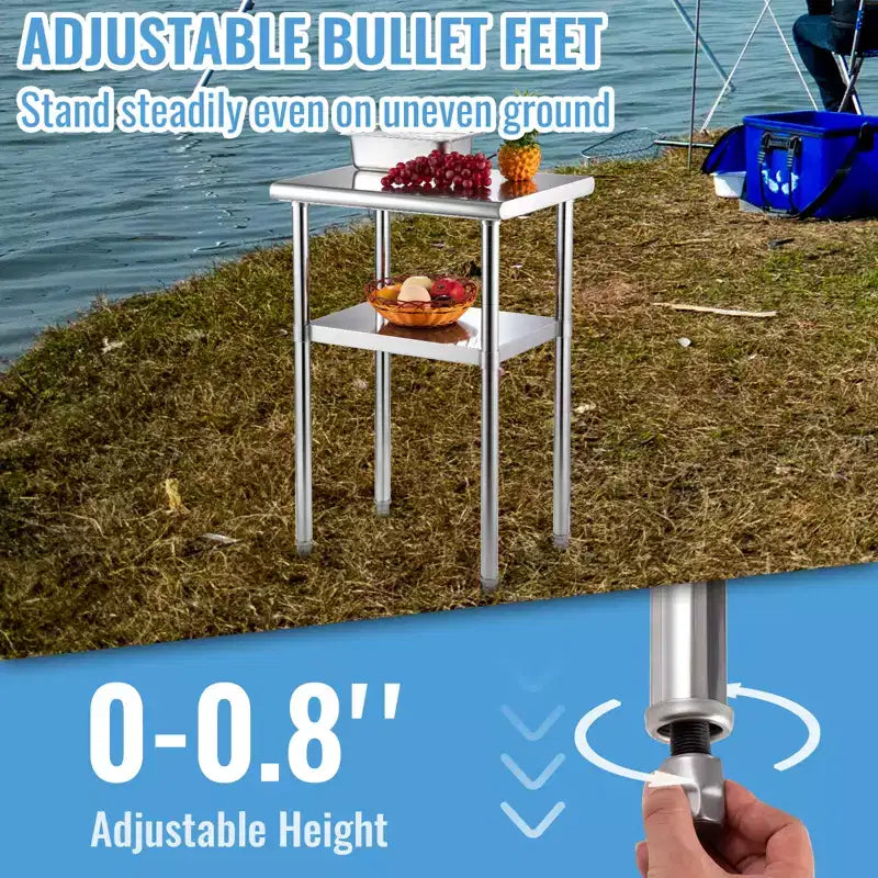 Table de préparation en acier inoxydable, 61 x 46 x 91 cm, charge maximale 272 kg, plan de travail en métal robuste avec étagère inférieure et pieds réglables