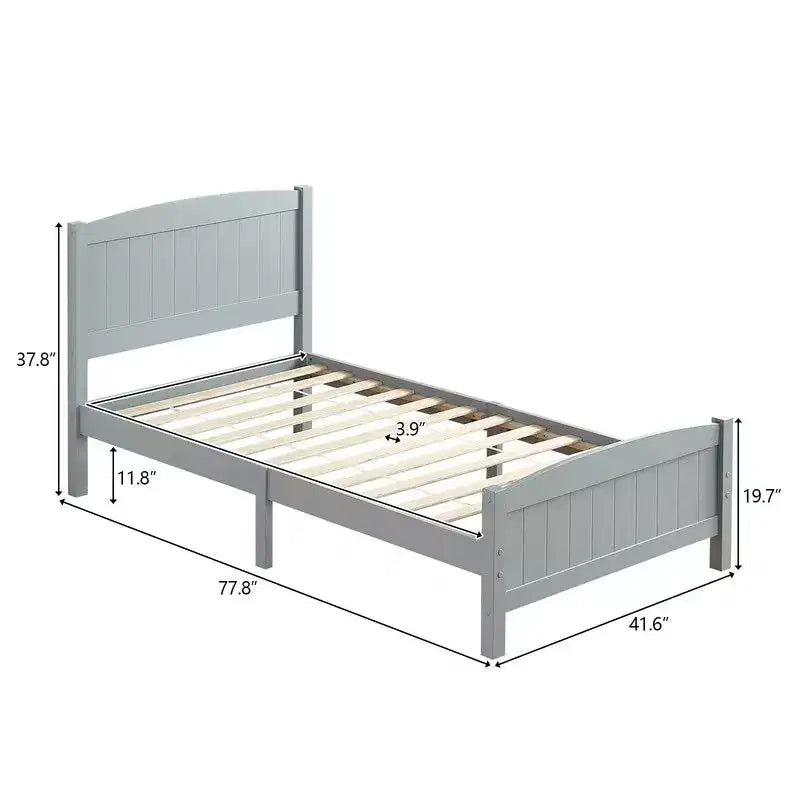 Cadre de lit en bois massif gris, taille double