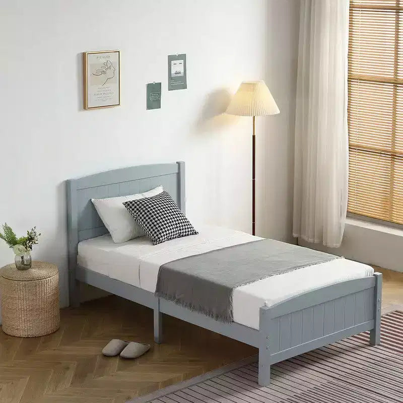 Cadre de lit en bois massif gris, taille double