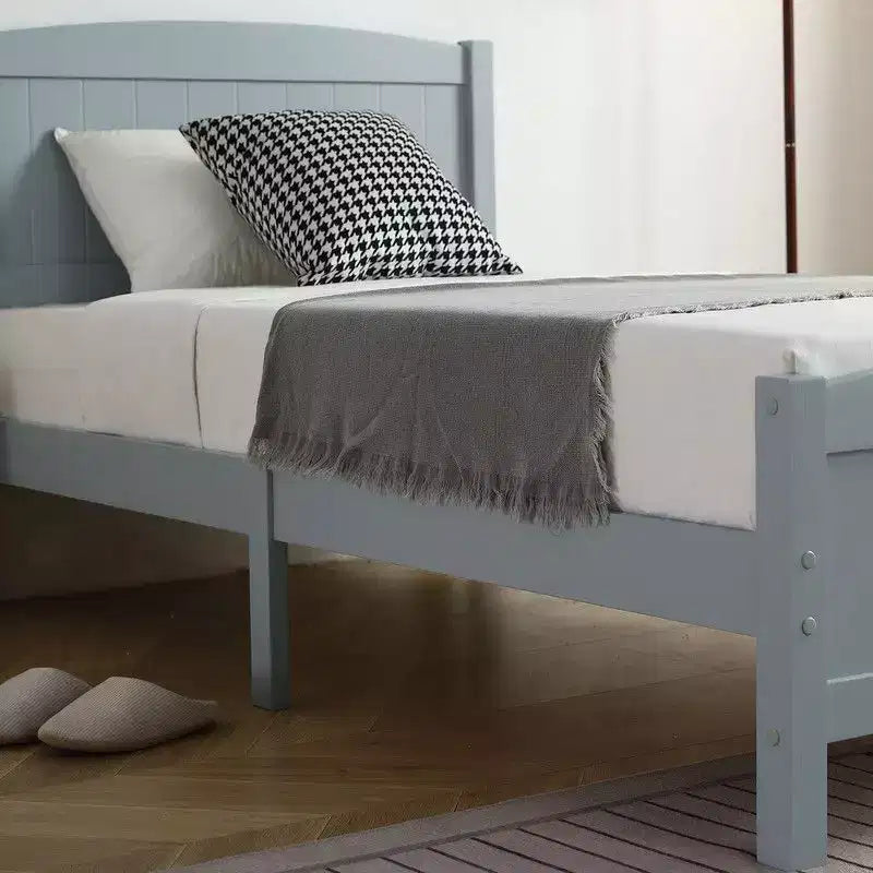 Cadre de lit en bois massif gris, taille double