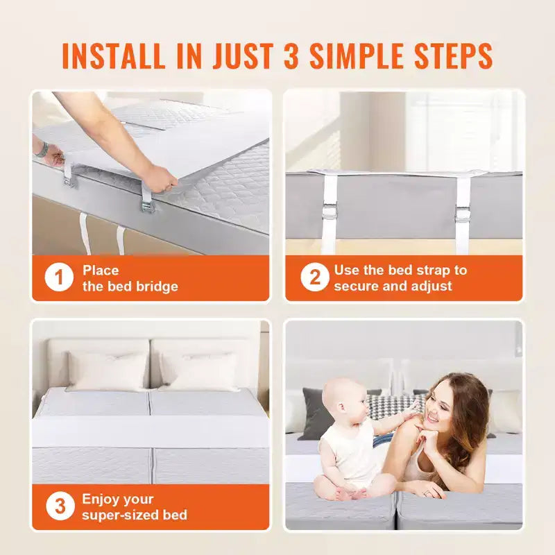 Pont de lit, Convertisseur de lit King size, Combleur d'espace King size pour lit réglable Connecteur de matelas Combleur d'espace de matelas