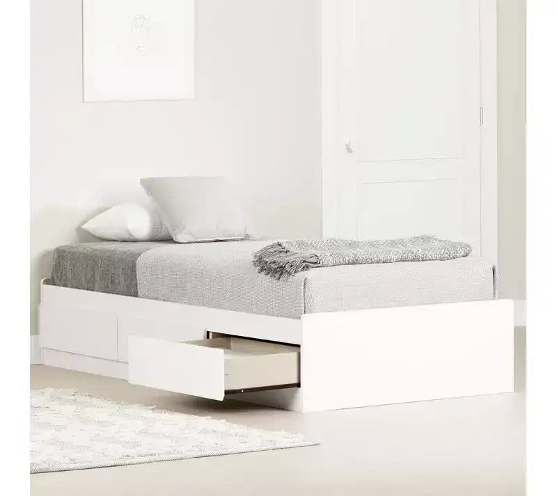 HomeStock 14.75 in.H Twin Size White with Storage Beds made of Particle Board Bed Frame