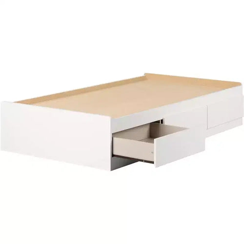 Lit double blanc de 37,46 cm de hauteur avec rangement et cadre en panneaux de particules