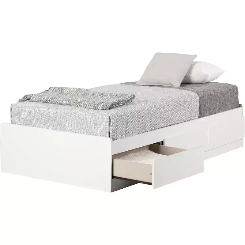 Lit double blanc de 37,46 cm de hauteur avec rangement et cadre en panneaux de particules