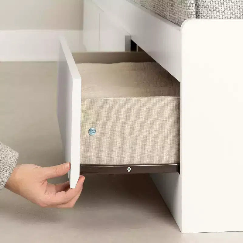 Lit double blanc de 37,46 cm de hauteur avec rangement et cadre en panneaux de particules