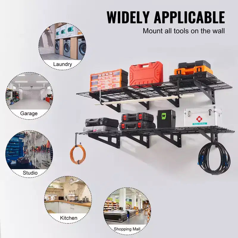 Étagères de rangement de garage, étagères de garage murales robustes de 1,2 m x 0,6 m, capacité de charge de 227 kg (au total), rack de rangement de garage