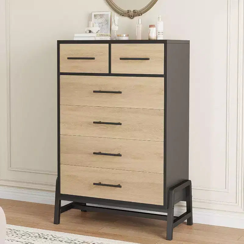 Commode haute 46,6, commode 4+2 tiroirs pour chambre, tiroir large avec rangement autoportant, meuble de rangement en bois