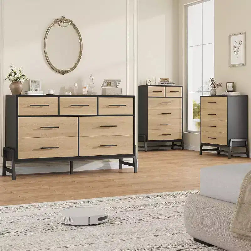 Commode haute 46,6, commode 4+2 tiroirs pour chambre, tiroir large avec rangement autoportant, meuble de rangement en bois