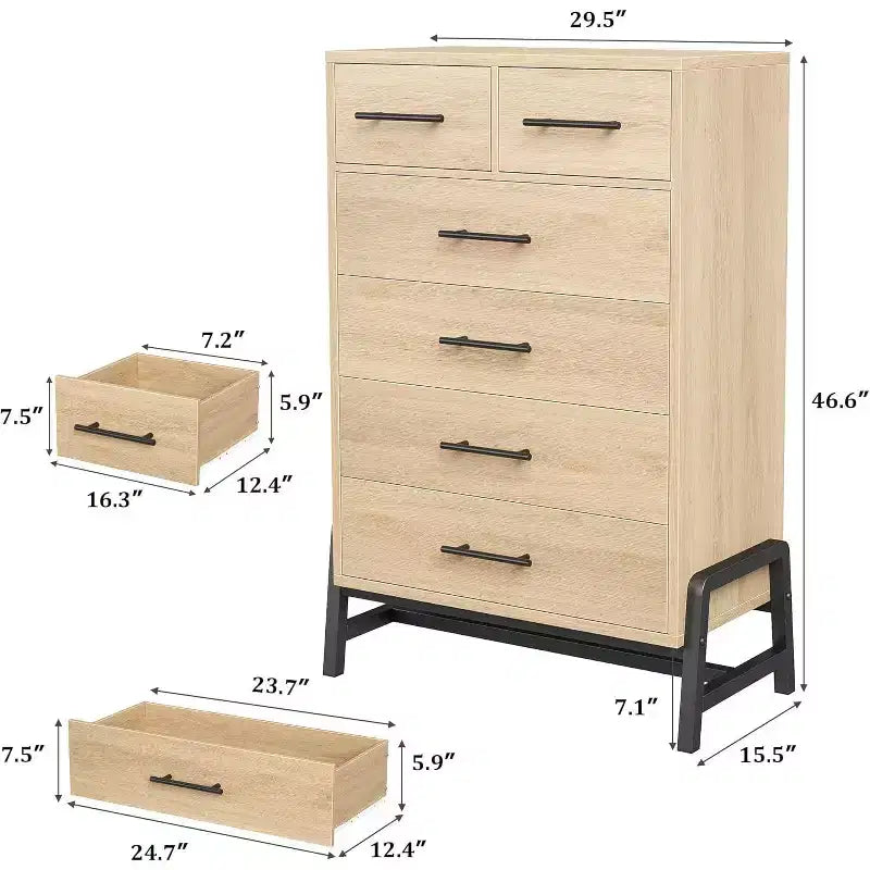 Commode haute 46,6, commode 4+2 tiroirs pour chambre, tiroir large avec rangement autoportant, meuble de rangement en bois