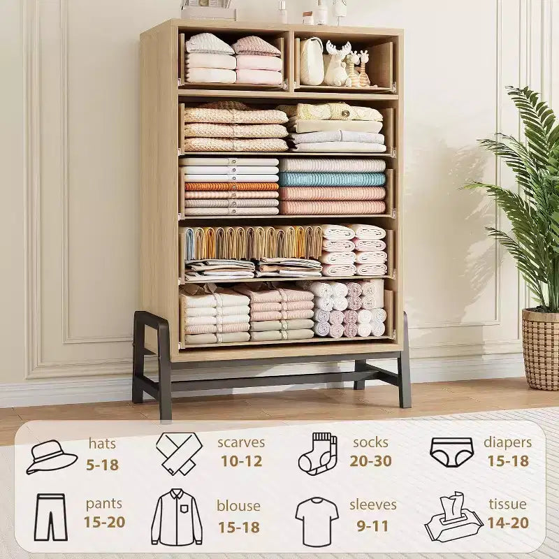 Commode haute 46,6, commode 4+2 tiroirs pour chambre, tiroir large avec rangement autoportant, meuble de rangement en bois
