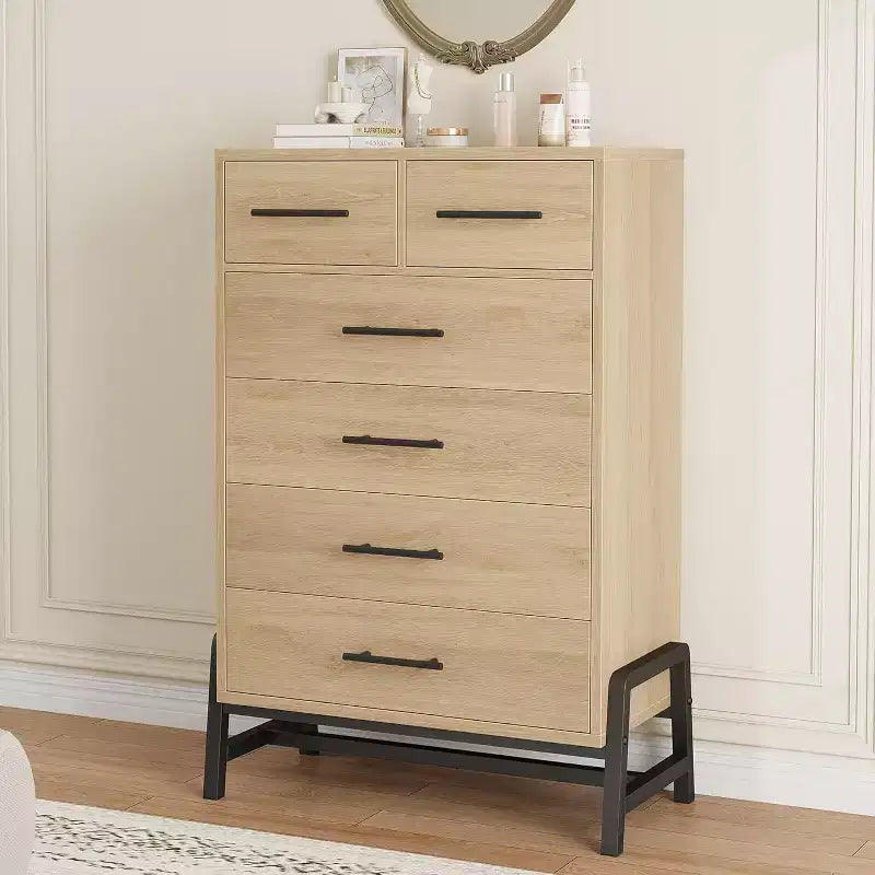 Commode haute 46,6, commode 4+2 tiroirs pour chambre, tiroir large avec rangement autoportant, meuble de rangement en bois