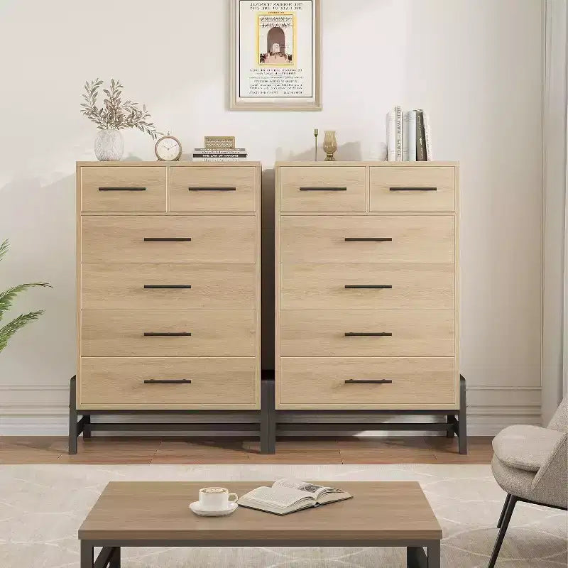 Commode haute 46,6, commode 4+2 tiroirs pour chambre, tiroir large avec rangement autoportant, meuble de rangement en bois