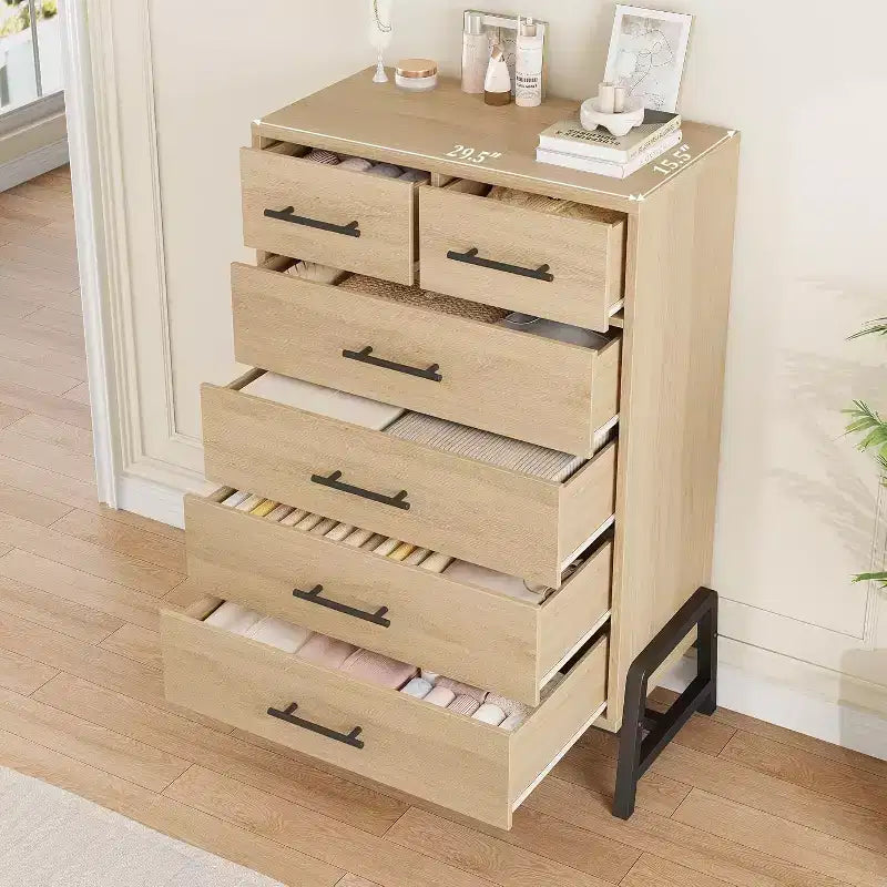 Commode haute 46,6, commode 4+2 tiroirs pour chambre, tiroir large avec rangement autoportant, meuble de rangement en bois