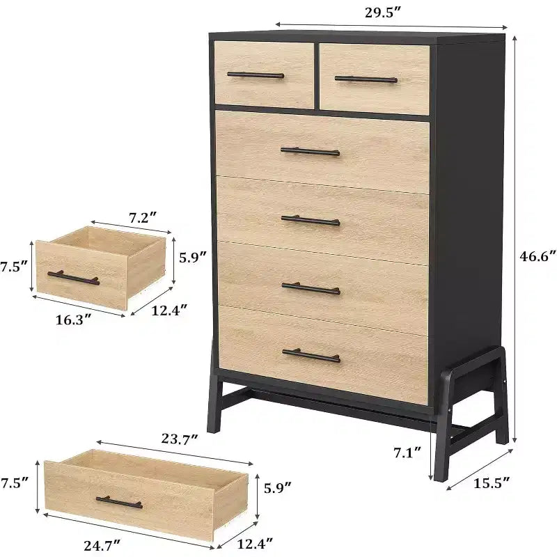 Commode haute 46,6, commode 4+2 tiroirs pour chambre, tiroir large avec rangement autoportant, meuble de rangement en bois