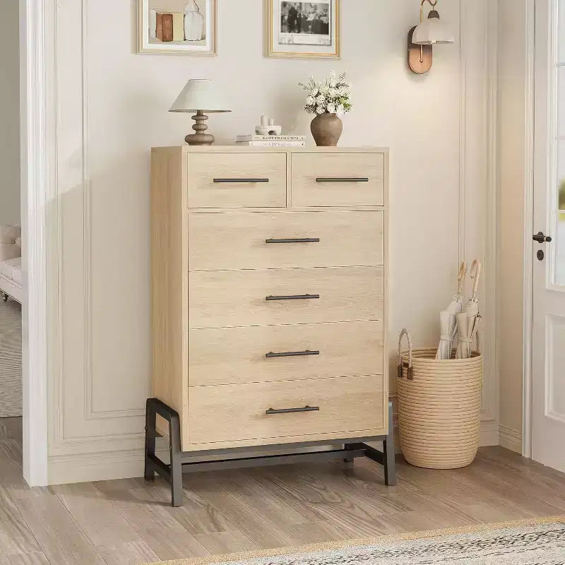 46.6 Tall Dresser, 4+2 Dresser for Bedroom, Wide Drawer with Storage Freestanding, Wooden Closet Storage