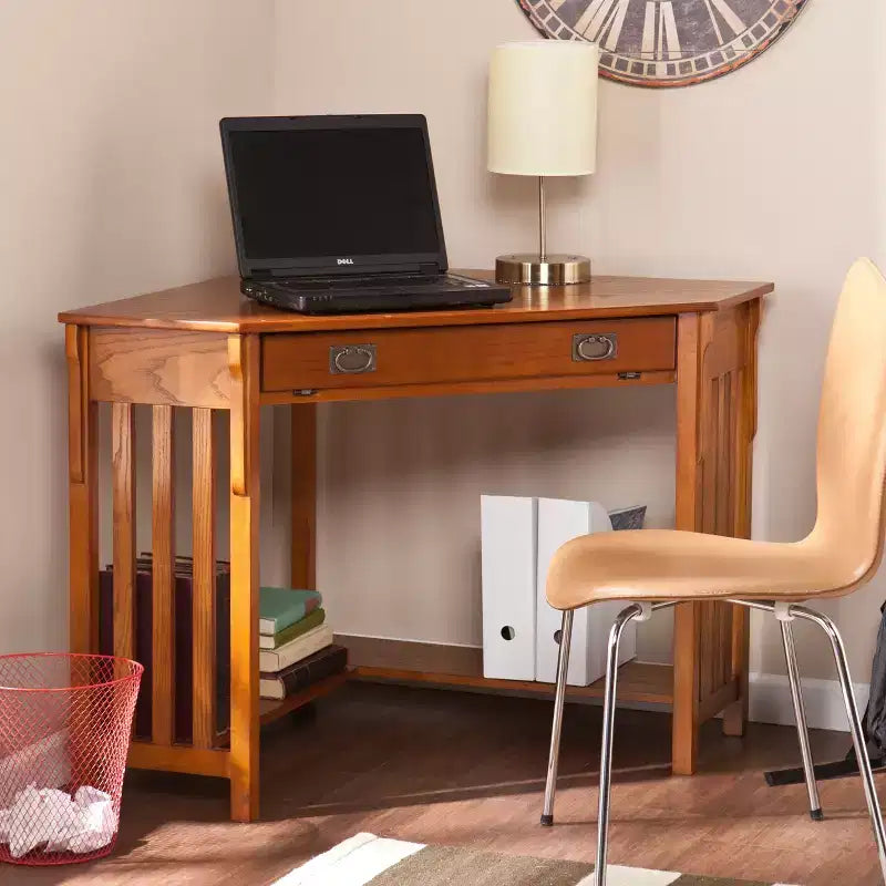 Bureau d'angle pour ordinateur - Chêne Mission - Marron