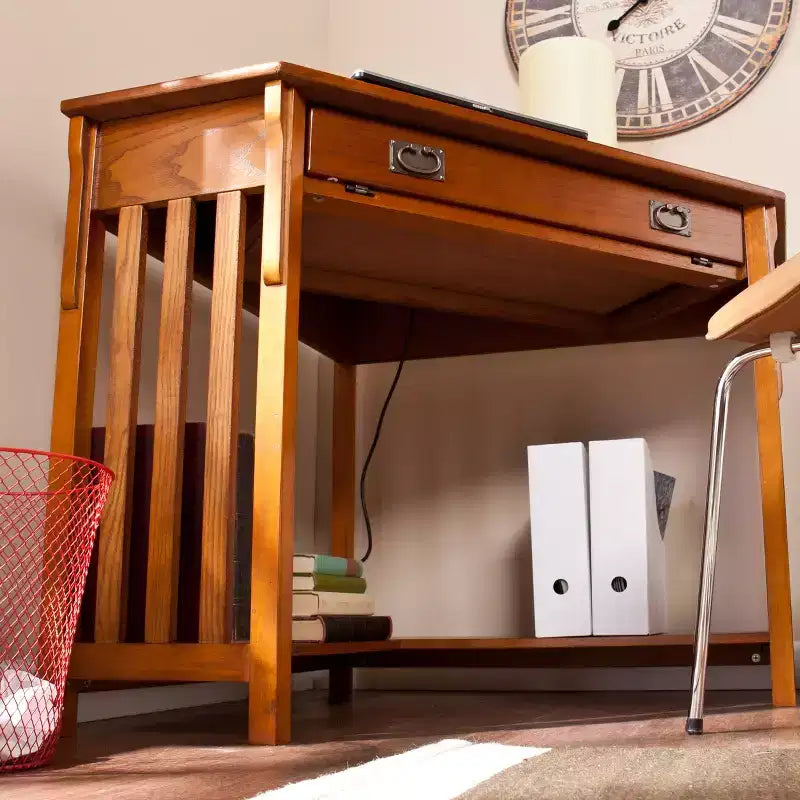 Bureau d'angle pour ordinateur - Chêne Mission - Marron