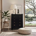 Commode haute et moderne de 122 cm, 5 tiroirs, commode en bois, meuble en panneau MDF, commode à motif ondulé, design rustique de ferme