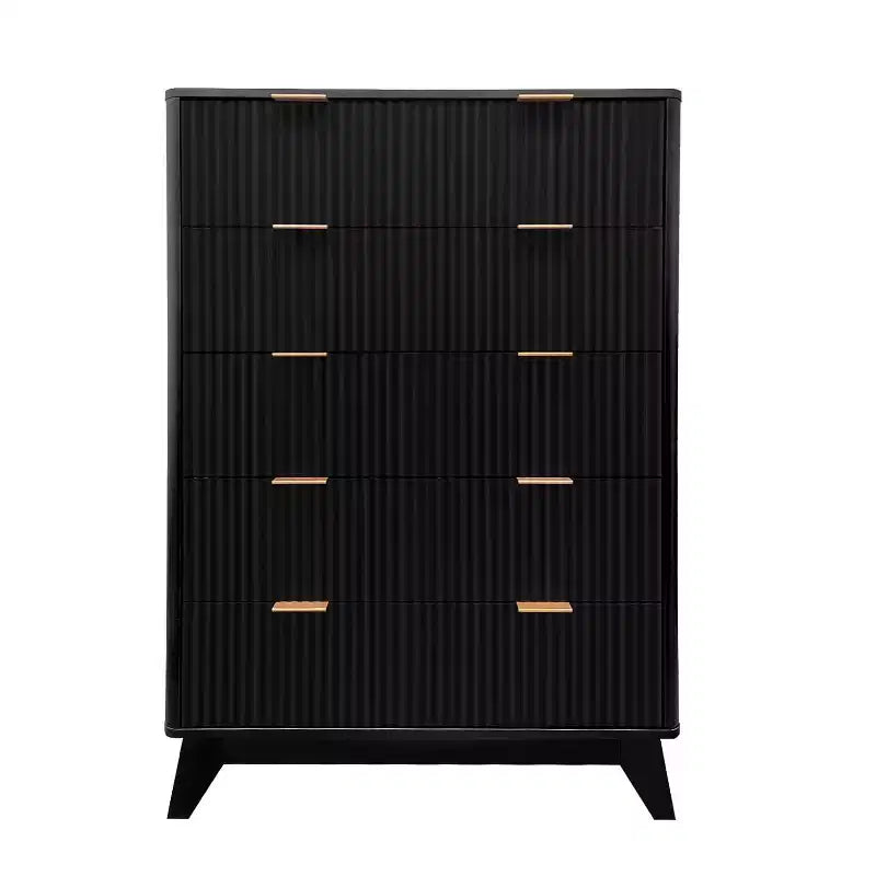 Commode haute et moderne de 122 cm, 5 tiroirs, commode en bois, meuble en panneau MDF, commode à motif ondulé, design rustique de ferme