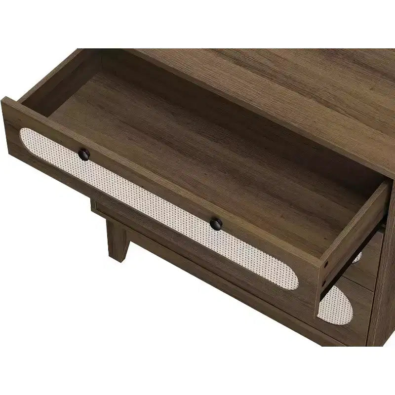 Commode en rotin à 3 tiroirs pour chambre à coucher, poignées et pieds en bois, commode de rangement compacte, petite commode moderne, pour chambre à coucher, salon