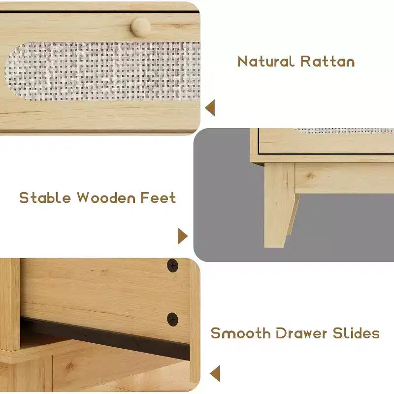 Commode en rotin à 3 tiroirs pour chambre à coucher, poignées et pieds en bois, commode de rangement compacte, petite commode moderne, pour chambre à coucher, salon