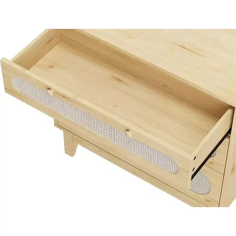 Commode en rotin à 3 tiroirs pour chambre à coucher, poignées et pieds en bois, commode de rangement compacte, petite commode moderne, pour chambre à coucher, salon