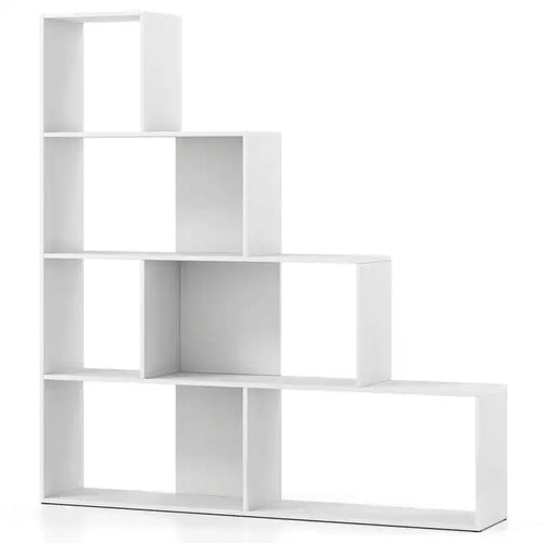 Costway 1/2 PCS 4-Tier Bookshelf with 6 Storage Cubes 64 Tall Modern Geometric Stair Bookcase