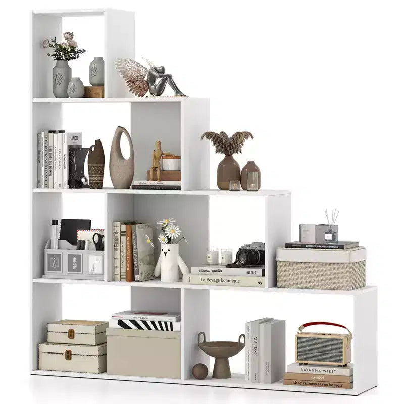 Étagère à livres à 4 niveaux avec 6 cubes de rangement, bibliothèque d'escalier géométrique moderne de 162 cm de haut