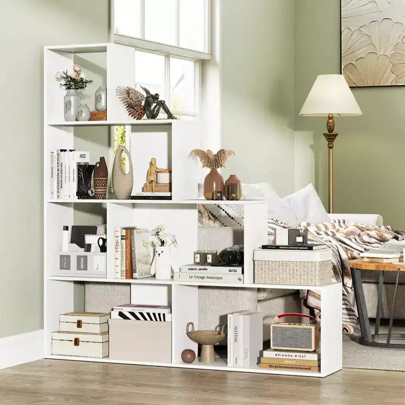 Étagère à livres à 4 niveaux avec 6 cubes de rangement, bibliothèque d'escalier géométrique moderne de 162 cm de haut