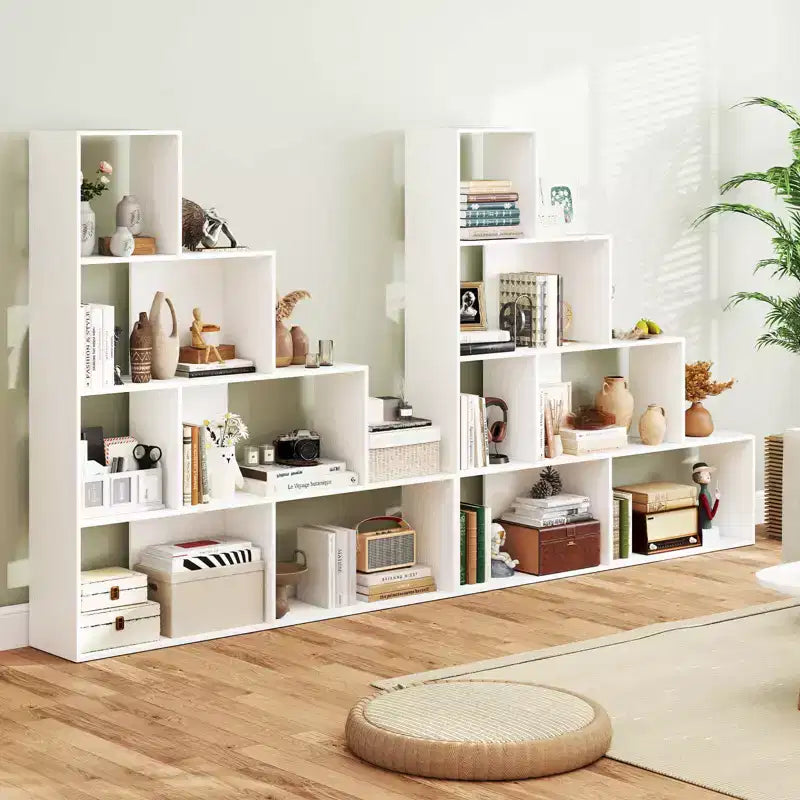 Étagère à livres à 4 niveaux avec 6 cubes de rangement, bibliothèque d'escalier géométrique moderne de 162 cm de haut