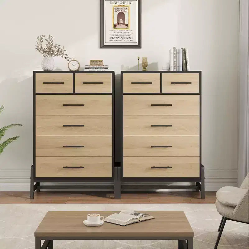 Commode de chambre à coucher, commode haute de 118,4 cm, tiroir haut de rangement autonome, commode en bois pour salon, chambre à coucher, chêne naturel
