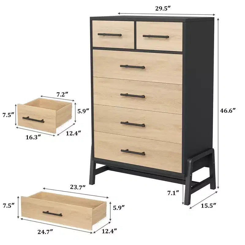 Commode de chambre à coucher, commode haute de 118,4 cm, tiroir haut de rangement autonome, commode en bois pour salon, chambre à coucher, chêne naturel