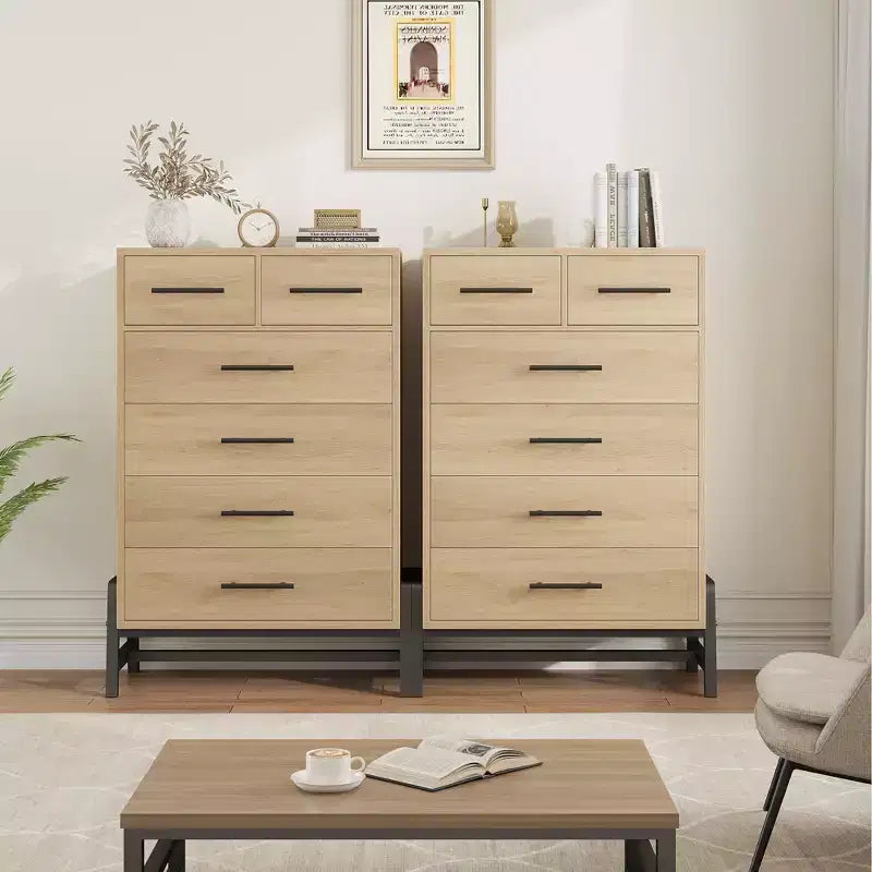 Commode de chambre à coucher, commode haute de 118,4 cm, tiroir haut de rangement autonome, commode en bois pour salon, chambre à coucher, chêne naturel