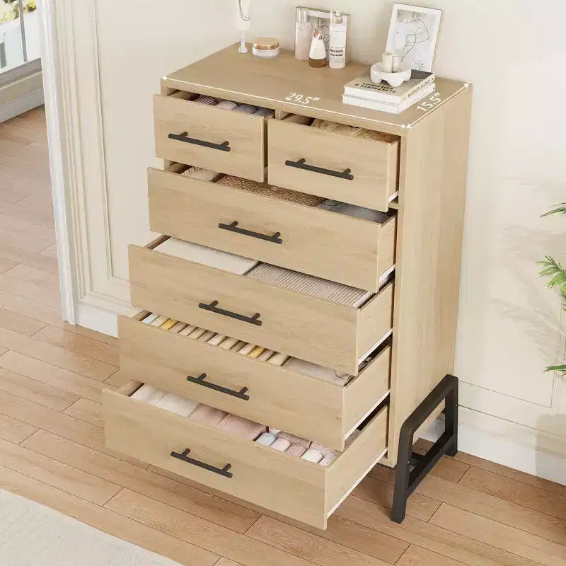 Commode de chambre à coucher, commode haute de 118,4 cm, tiroir haut de rangement autonome, commode en bois pour salon, chambre à coucher, chêne naturel