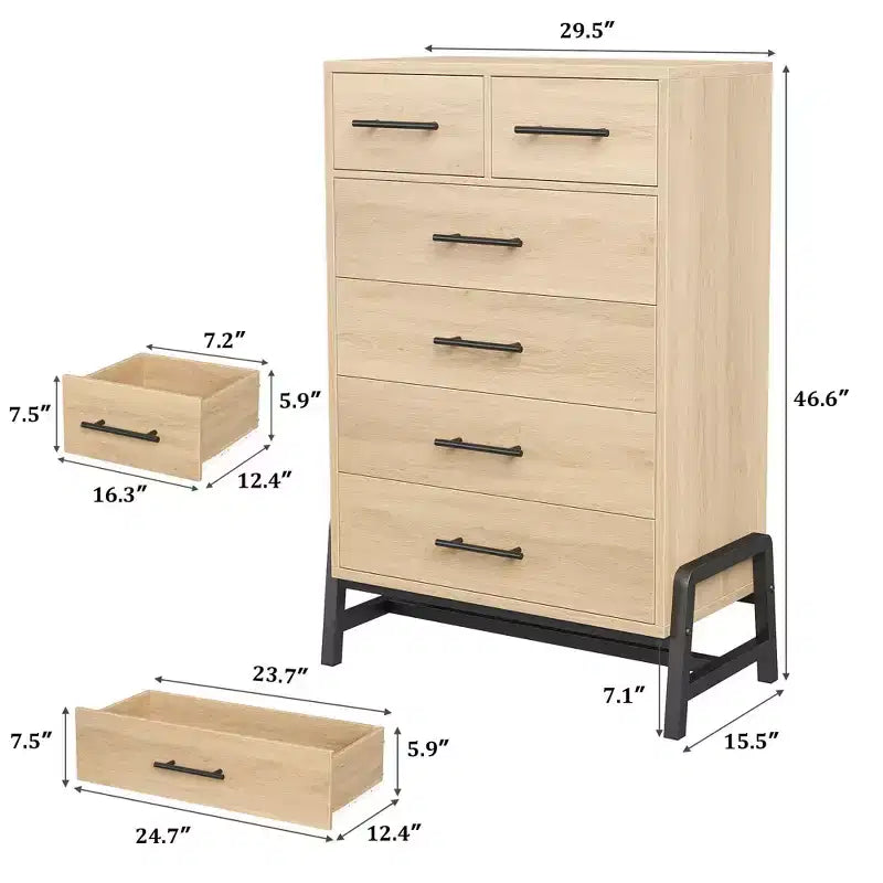 Commode de chambre à coucher, commode haute de 118,4 cm, tiroir haut de rangement autonome, commode en bois pour salon, chambre à coucher, chêne naturel