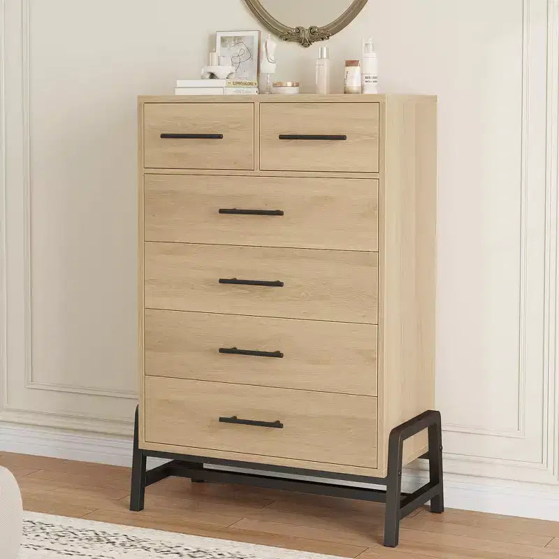Commode de chambre à coucher, commode haute de 118,4 cm, tiroir haut de rangement autonome, commode en bois pour salon, chambre à coucher, chêne naturel