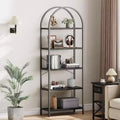 5-Tier Modern Arched Bookshelf  Tall Metal Frame & Wood Shelves for Living Room, Bedroom, or Home Office Storage