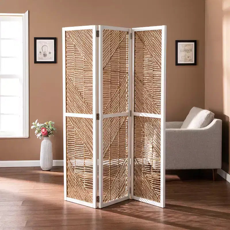 Paravent/Séparateur de Pièce Tressé 3 Panneaux - Naturel