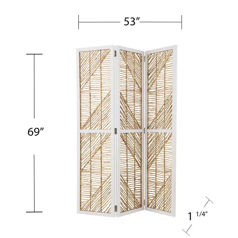 Paravent/Séparateur de Pièce Tressé 3 Panneaux - Naturel