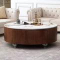 GDFStudio Cherry 35.4 Round Faux Marble Coffee Table with Two-Drawer