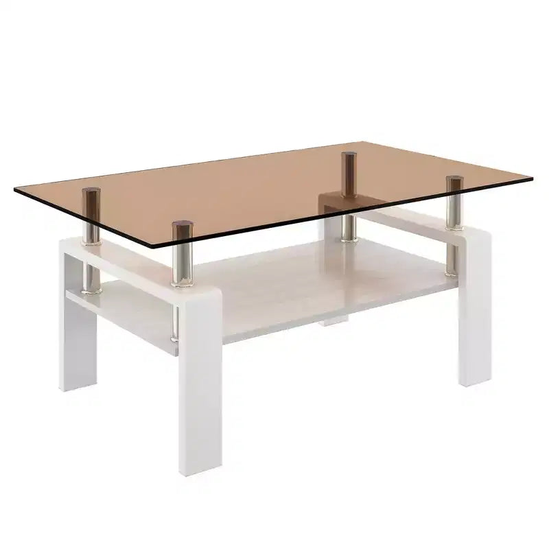 Table basse rectangulaire, plateau en verre trempé, table moderne pour salon, verre marron